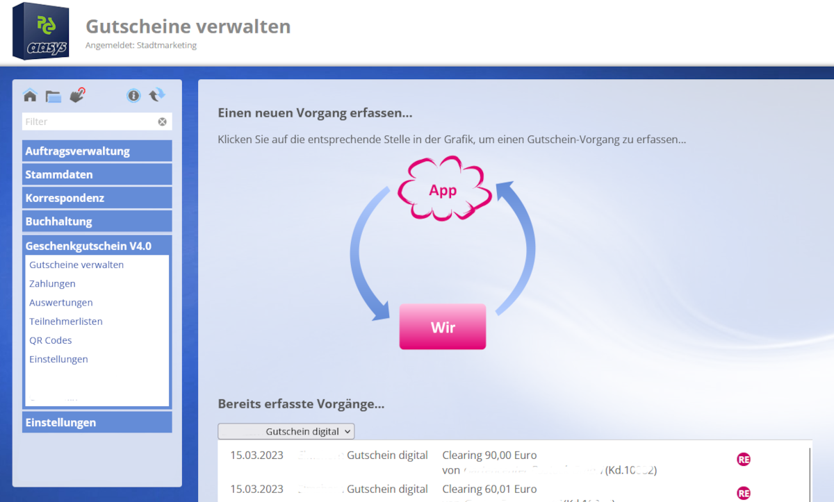 Den Digitalen Gutschein in AASys verwalten.